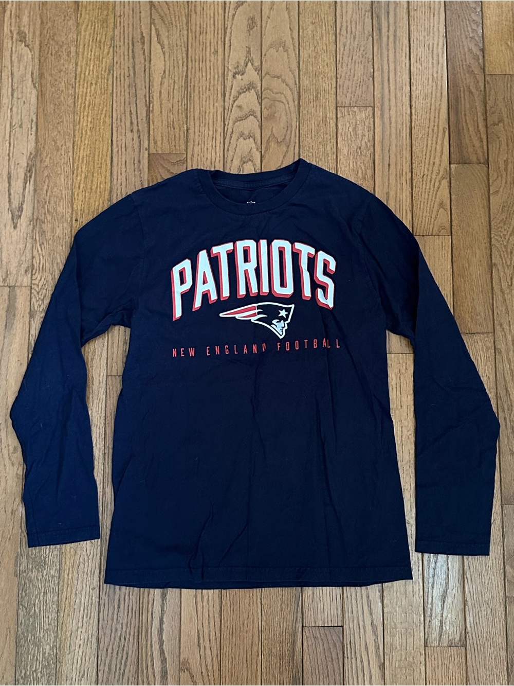 NFL New England Patriots Navy Long-Sleeve Tee with Red & White Logo